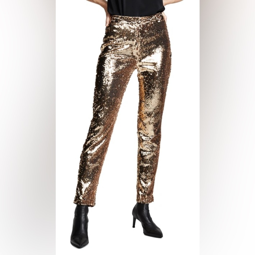 ✨Brand New MILLY high waist skinny pants all in gold sequins Sz 2 ✨ - Picture 6 of 10